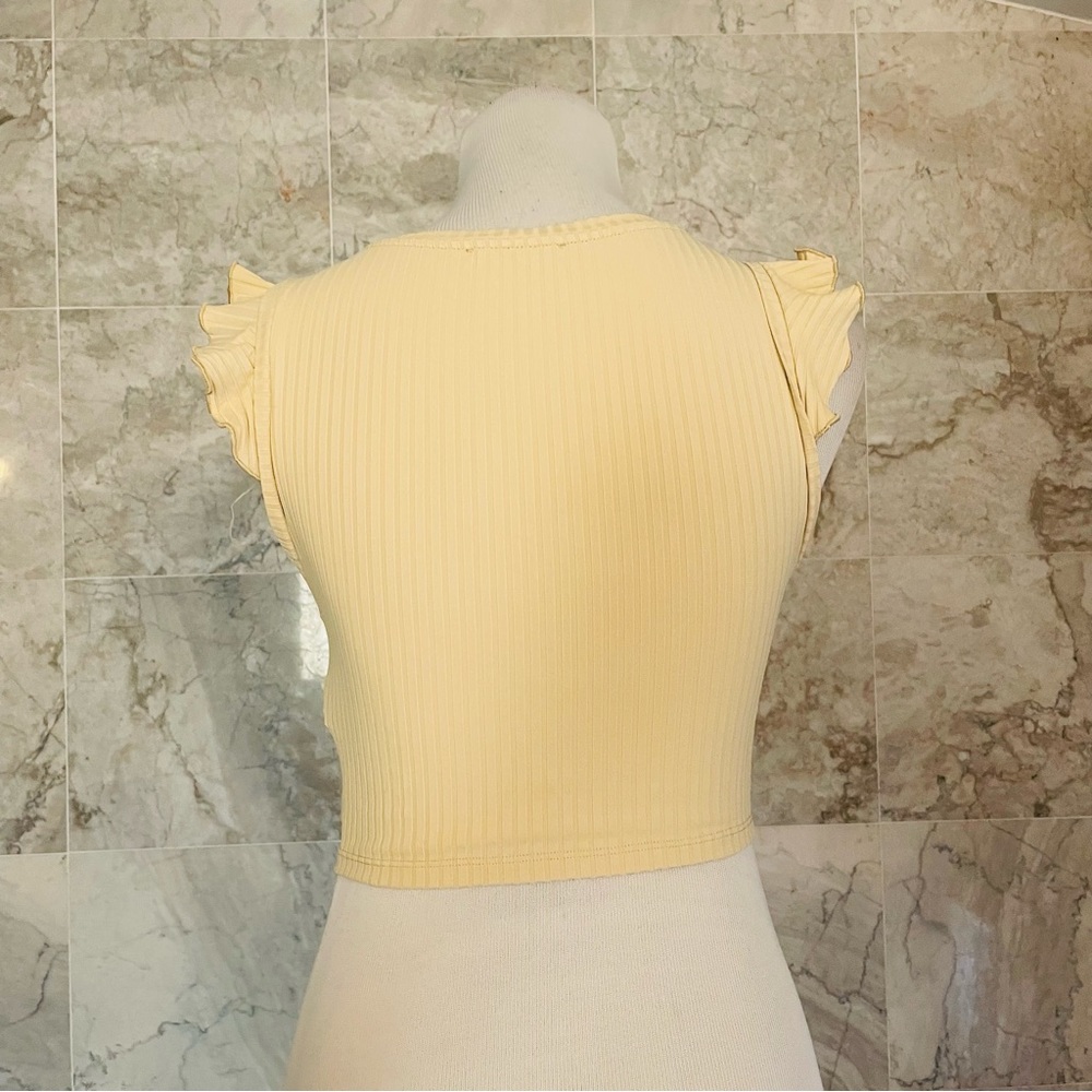 ZARA Ribbed Ruffle Cap Sleeve Top - Picture 5 of 7